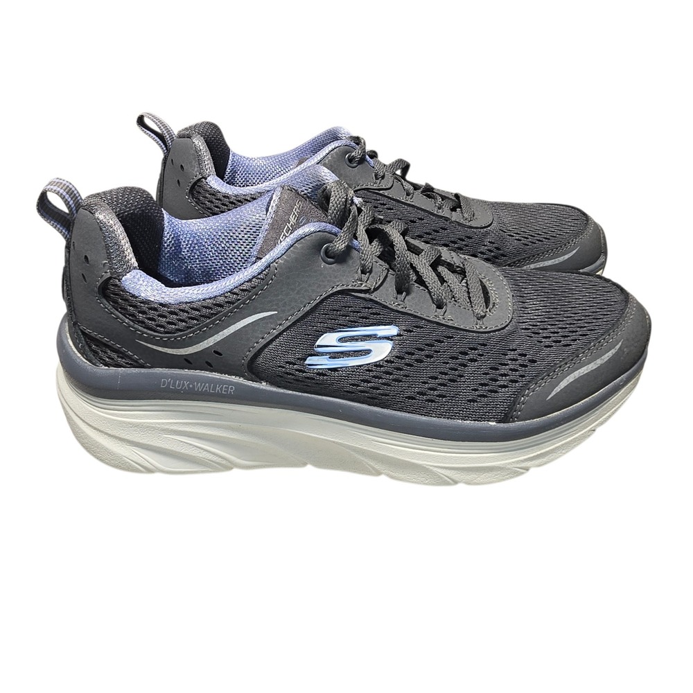 Skechers DLux Walker Womens 7.5 Charcoal Gray Purple Relaxed Fit Shoes‎ 149023